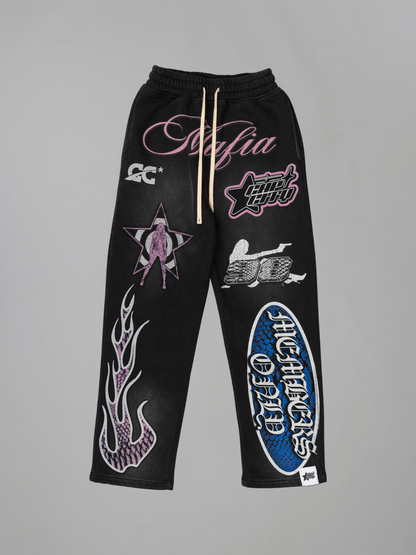 CAP CITY X SHORELINE MAFIA BLACK/COTTON CANDY MEMBERS ONLY PANTS - UNISEX