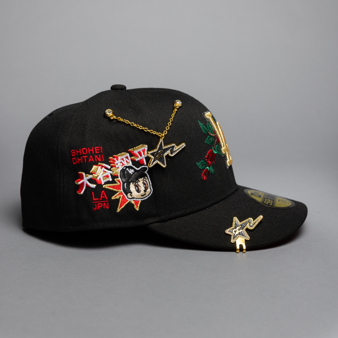 NEW ERA EXCLUSIVE 59FIFTY BLACK LOS ANGELES DODGERS W/ EMBROIDERY + SHOHEI OHTANI SIDE PATCH