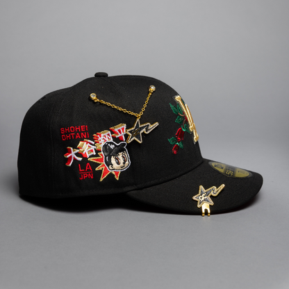 NEW ERA EXCLUSIVE 59FIFTY BLACK LOS ANGELES DODGERS W/ EMBROIDERY + SHOHEI OHTANI SIDE PATCH