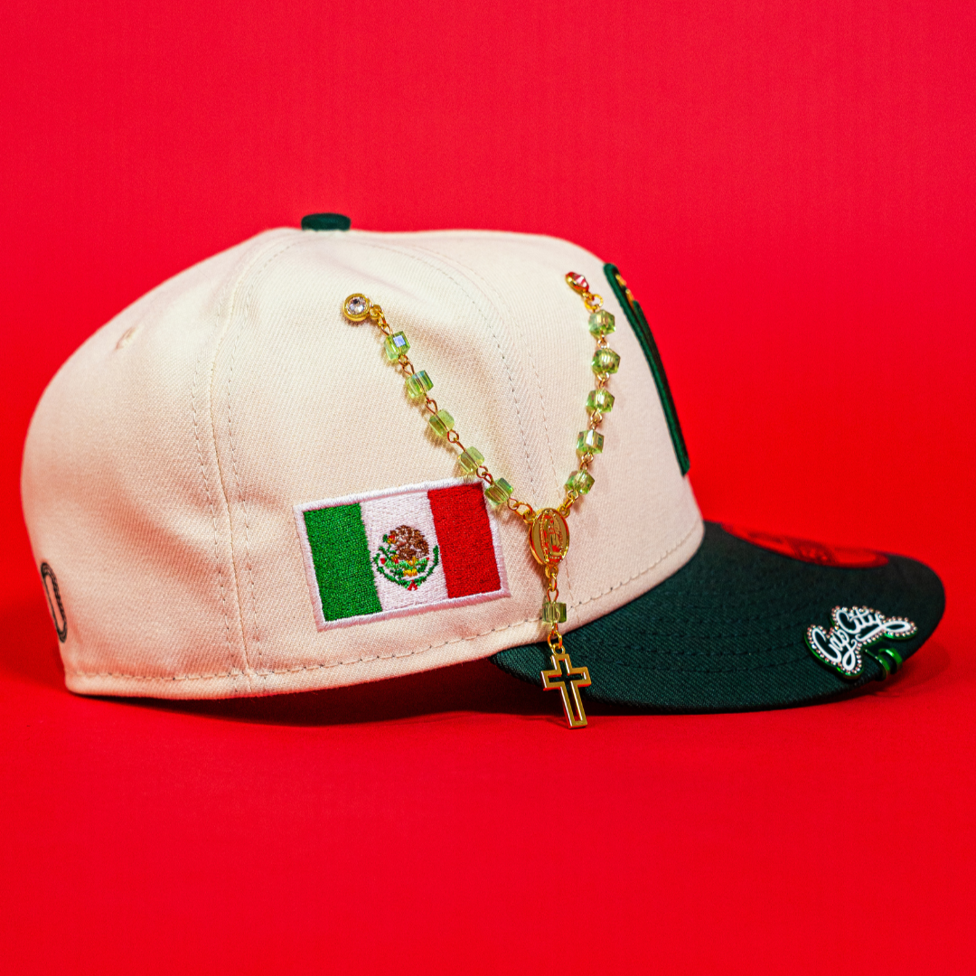 NEW ERA EXCLUSIVE 59FIFTY CHROME/ FOREST GREEN MEXICO 2025 WORLD BASEBALL CLASSIC W/ MEXICO FLAG SIDE PATCH