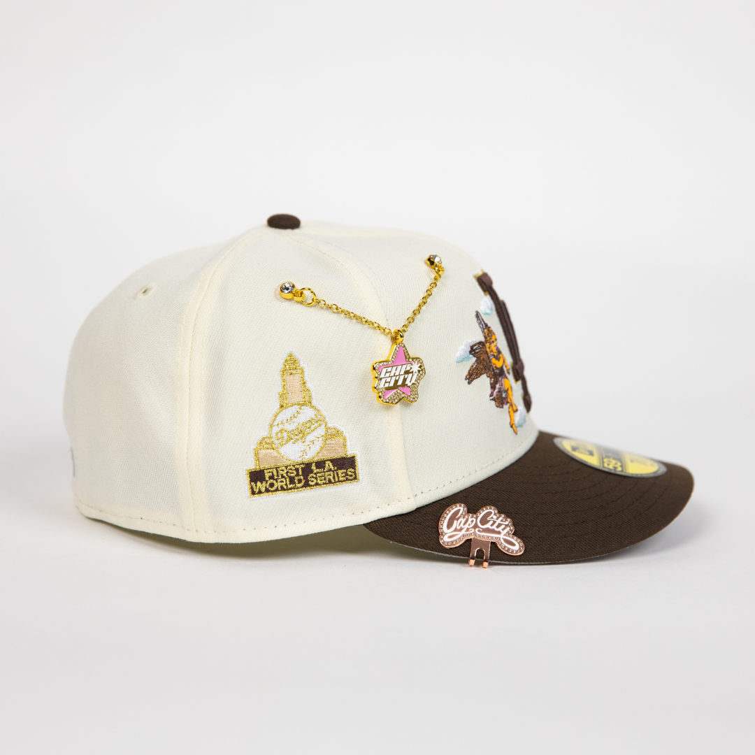 NEW ERA EXCLUSIVE 59FIFTY CHROME/ BROWN LOS ANGELES DODGERS "CITY OF ANGELS" W/ FIRST WORLD SERIES SIDE PATCH