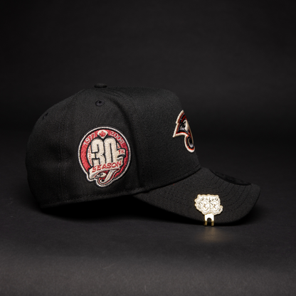 NEW ERA 9FIFTY A-FRAME BLACK TORONTO BLUE JAYS SNAPBACK W/ 30TH ANNIVERSARY SIDE PATCH