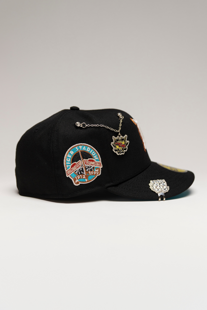 NEW ERA EXCLUSIVE 59FIFTY BLACK DETROIT TIGERS W/ TIGER STADIUM SIDE PATCH