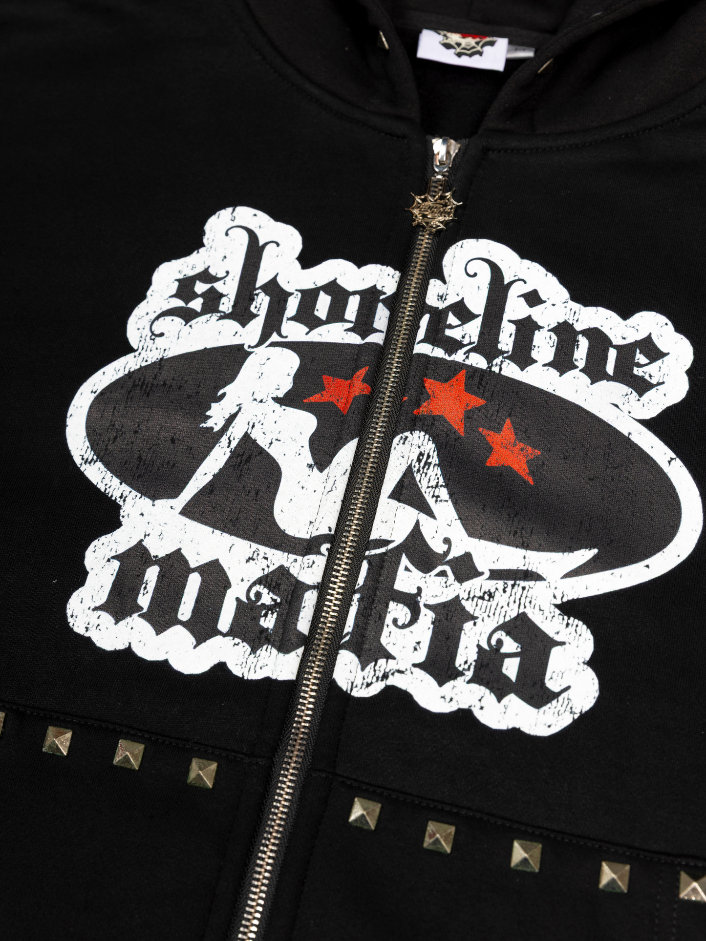 CAP CITY X SHORELINE MAFIA BLACK STUDDED ZIP UP HOODIE - UNISEX