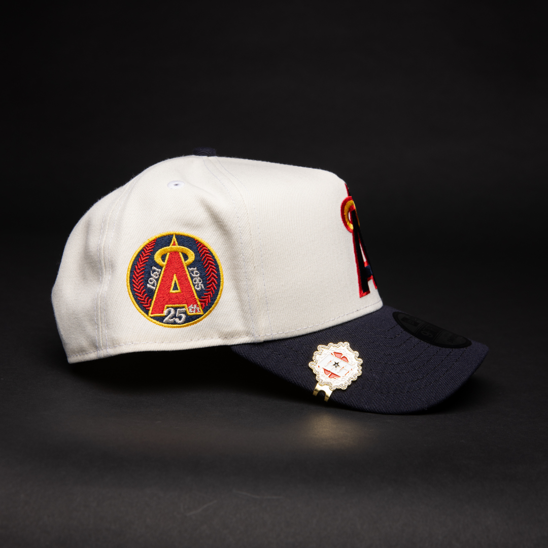 NEW ERA 9FIFTY A-FRAME CHROME/ NAVY ANAHEIM ANGELS SNAPBACK W/ 25TH ANNIVERSARY SIDE PATCH