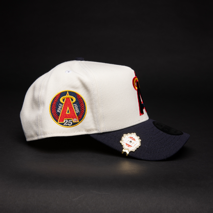 NEW ERA 9FIFTY A-FRAME CHROME/ NAVY ANAHEIM ANGELS SNAPBACK W/ 25TH ANNIVERSARY SIDE PATCH