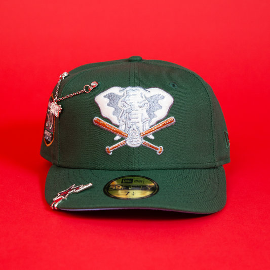 NEW ERA EXCLUSIVE 59FIFTY EMERALD GREEN OAKLAND ATHLETICS W/ 50TH ANNIVERSARY SIDE PATCH