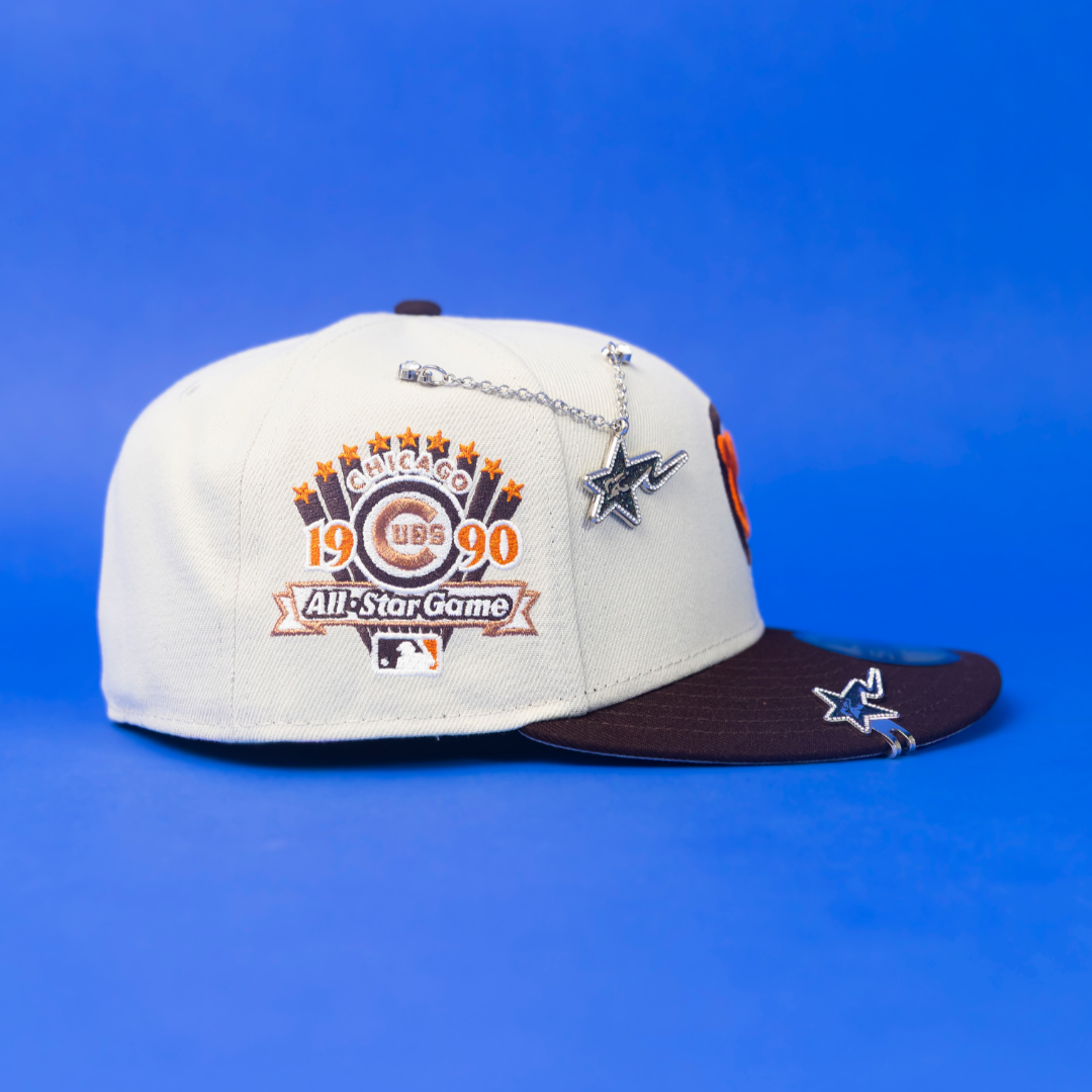 NEW ERA EXCLUSIVE 59FIFTY STONE GREY/ BROWN CHICAGO CUBS W/ 1990 ALL STAR GAME PATCH