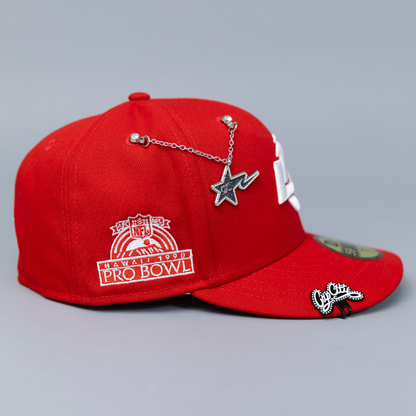 NEW ERA EXCLUSIVE 59FIFTY RED LOS ANGELES RAMS W/ 2004 PRO BOWL SIDE PATCH