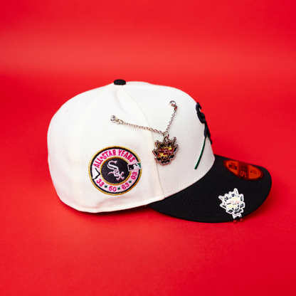 NEW ERA EXCLUSIVE 59FIFTY CHROME/ BLACK CHICAGO WHITE SOX W/ PINK ROSE +1917 WORLD SERIES SIDE PATCH
