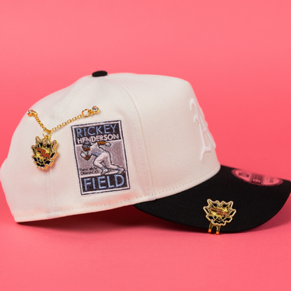 NEW ERA 9FIFTY A-FRAME CHROME/ BLACK OAKLAND A'S W/ "RICKY HENDERSON" SIDE PATCH