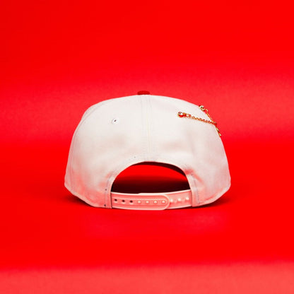 NEW ERA 9FIFTY A-FRAME CHROME/ BROWN ANAHEIM ANGELS SNAPBACK W/ 50TH ANNIVERSARY SIDE PATCH