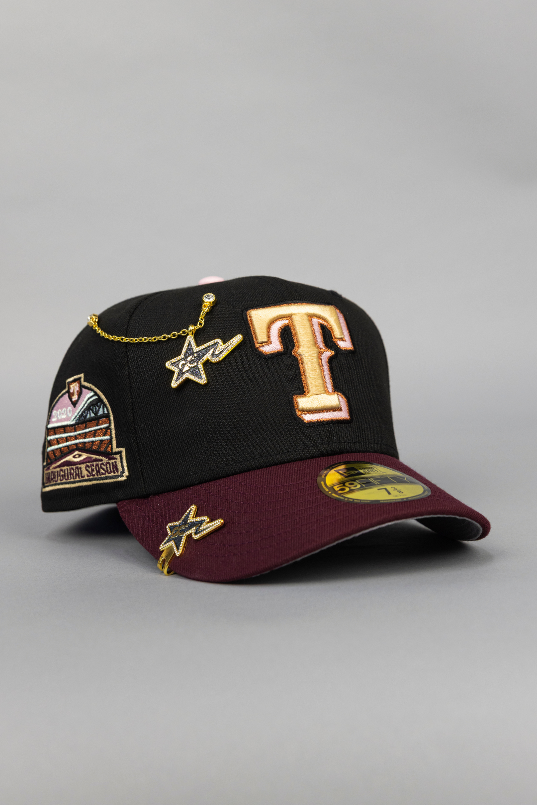 NEW ERA EXCLUSIVE 59FIFTY BLACK/ BURGUNDY TEXAS RANGERS W/ INAUGURAL SEASON SIDE PATCH