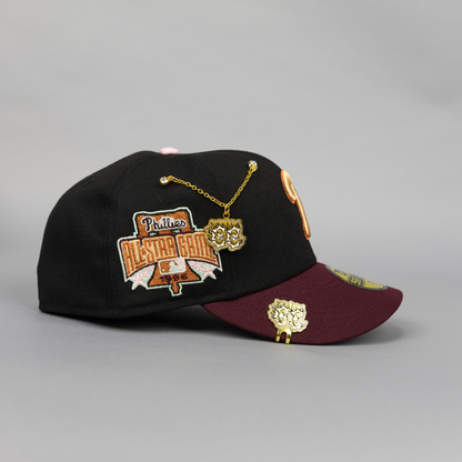 NEW ERA EXCLUSIVE 59FIFTY BLACK/ BURGUNDY PHILADELPHIA PHILLIES W/ 1996 ALL STAR GAME SIDE PATCH