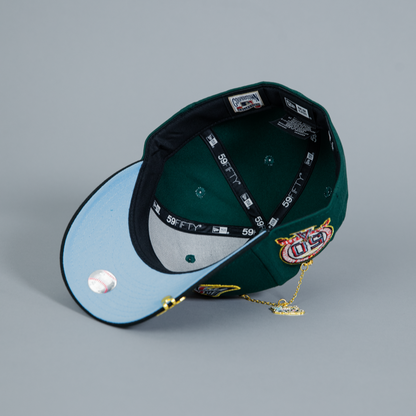 NEW ERA 59FIFTY EMERALD GREEN/ BLACK ANAHEIM ANGELS SCRIPT W/ 50TH ANNIVERSARY SIDE PATCH