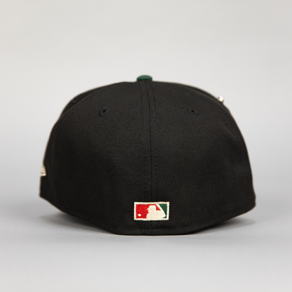 NEW ERA EXCLUSIVE 59FIFTY BLACK/ FOREST GREEN LOS ANGELES DODGERS W/ EMBROIDERY + 100TH ANNIVERSARY SIDE PATCH