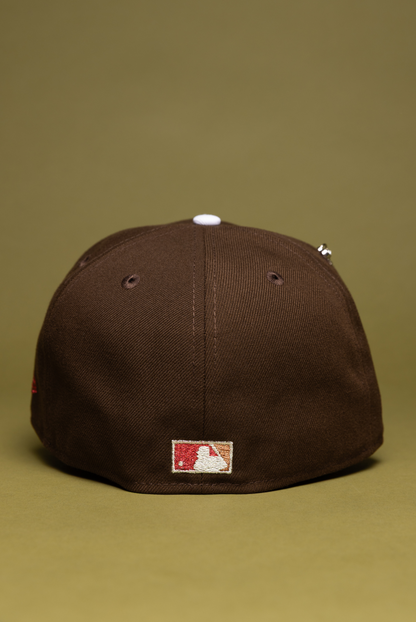 NEW ERA EXCLUSIVE 59FIFTY BROWN LOS ANGELES DODGERS W/ BLOOMING ROSE + 60TH ANNIVERSARY SIDE PATCH