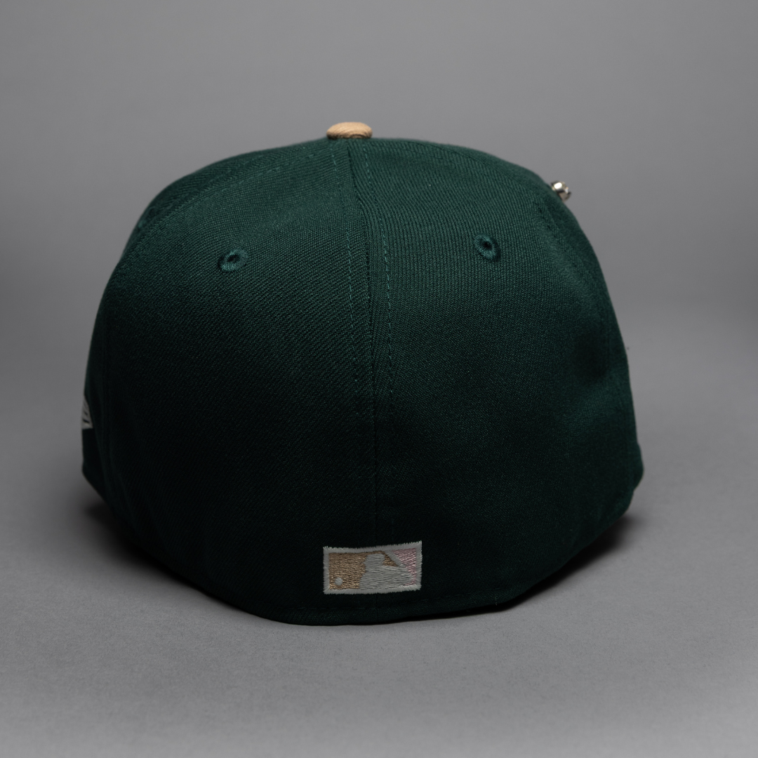 NEW ERA EXCLUSIVE 59FIFTY FOREST GREEN/BEIGE LOS ANGELES DODGERS W/ HEART + DODGER STADIUM SIDE PATCH