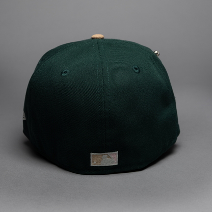 NEW ERA EXCLUSIVE 59FIFTY FOREST GREEN/BEIGE LOS ANGELES DODGERS W/ HEART + DODGER STADIUM SIDE PATCH