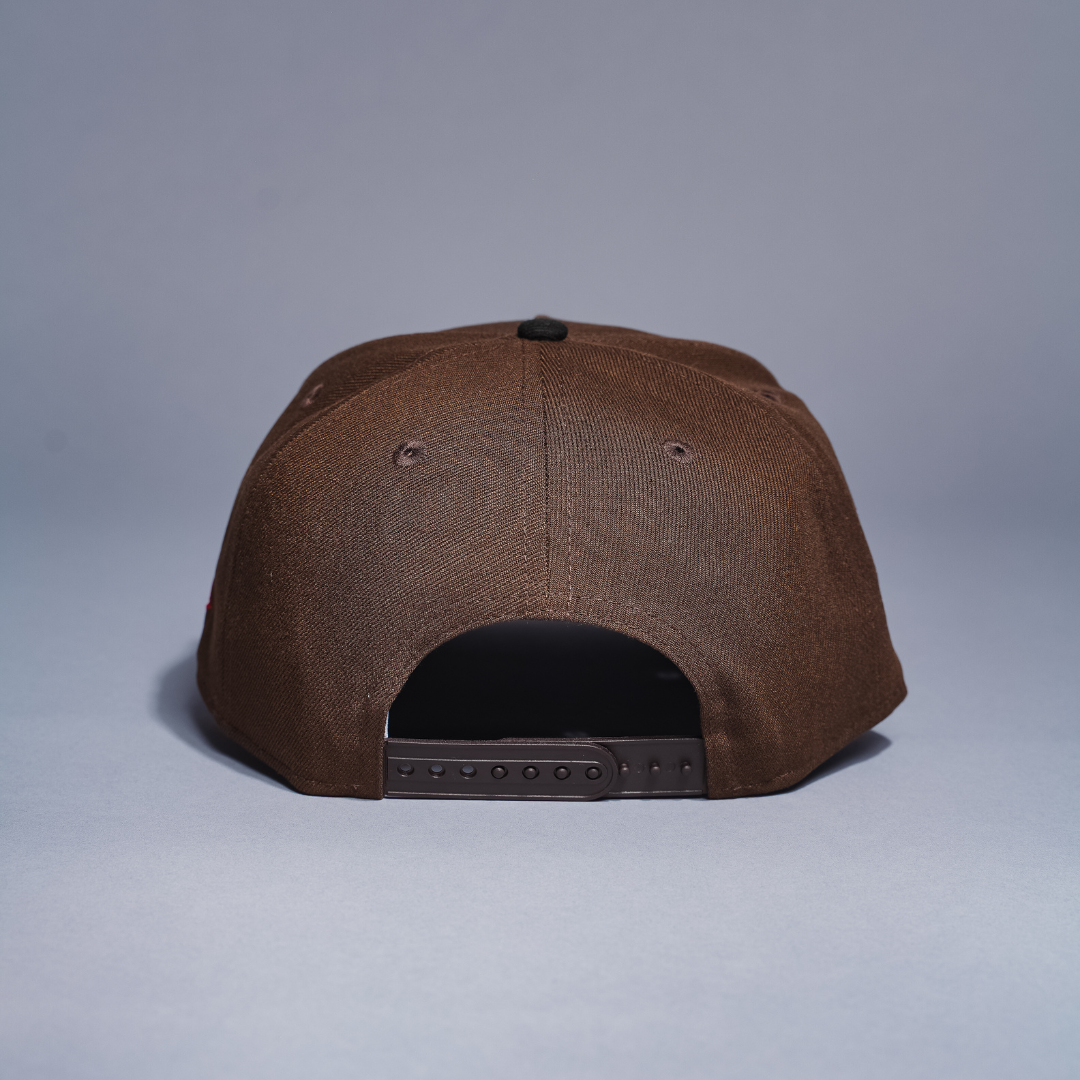 NEW ERA 9FIFTY A-FRAME BROWN/BLACK ANAHEIM ANGELS SNAPBACK W/ 35TH ANNIVERSARY SIDE PATCH
