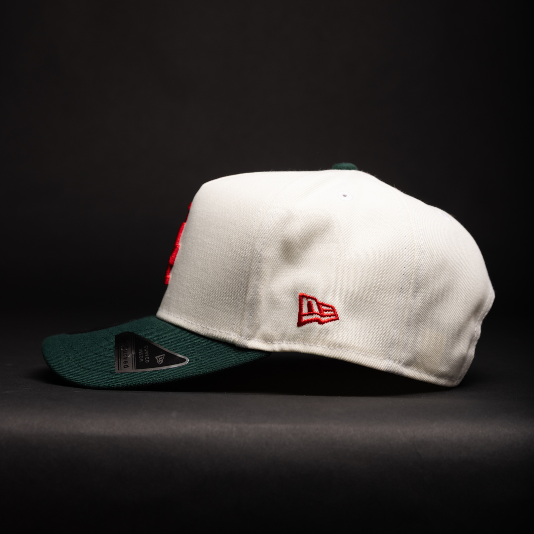 NEW ERA 9FIFTY A-FRAME CHROME/FOREST GREEN LOS ANGELES DODGERS SNAPBACK W/ 2020 WORLD SERIES SIDE PATCH