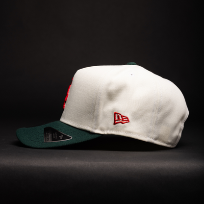 NEW ERA 9FIFTY A-FRAME CHROME/FOREST GREEN LOS ANGELES DODGERS SNAPBACK W/ 2020 WORLD SERIES SIDE PATCH