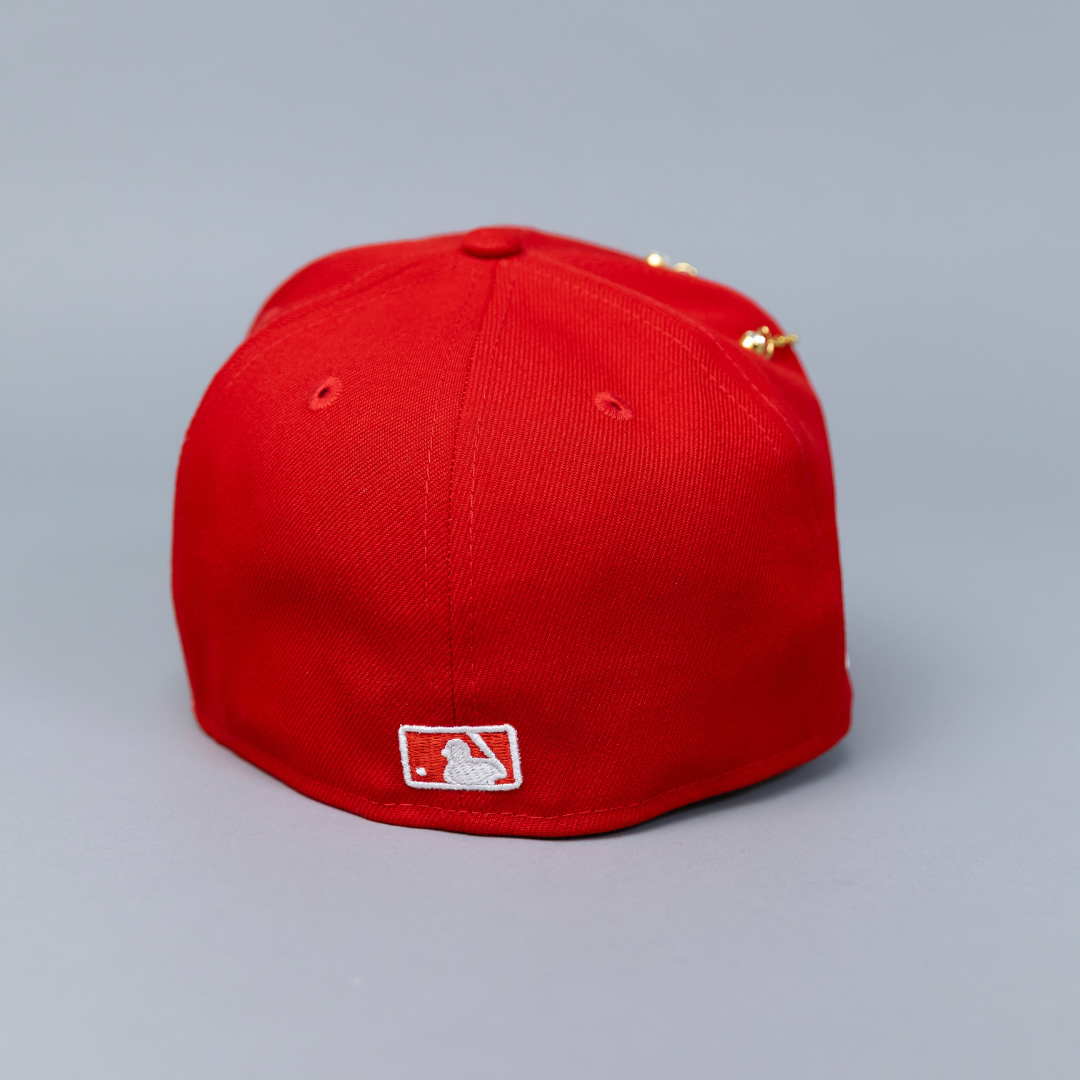 NEW ERA EXCLUSIVE 59FIFTY RED LOS ANGELES DODGERS W/ 2020 WORLD SERIES SIDE PATCH
