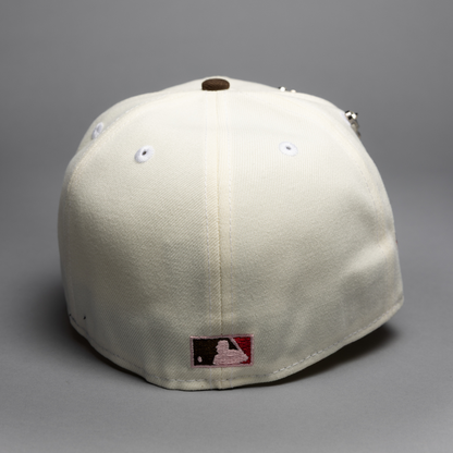 NEW ERA EXCLUSIVE 59FIFTY CHROME/BROWN LOS ANGELES DODGERS W/ EMBROIDERY + 40TH ANNIVERSARY SIDE PATCH
