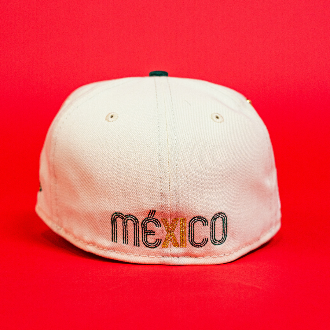 NEW ERA EXCLUSIVE 59FIFTY CHROME/ FOREST GREEN MEXICO 2025 WORLD BASEBALL CLASSIC W/ MEXICO FLAG SIDE PATCH