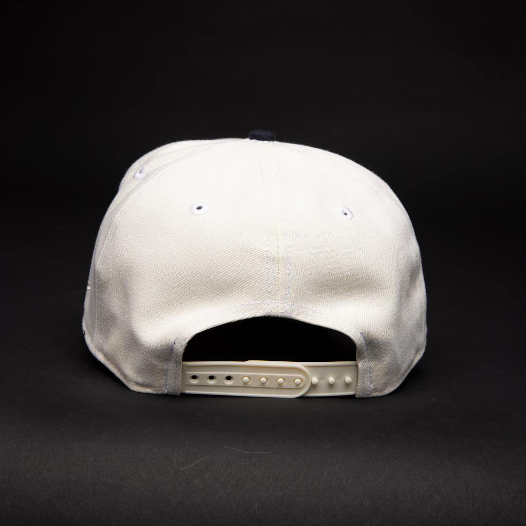 NEW ERA 9FIFTY A-FRAME CHROME/ NAVY ANAHEIM ANGELS SNAPBACK W/ 25TH ANNIVERSARY SIDE PATCH