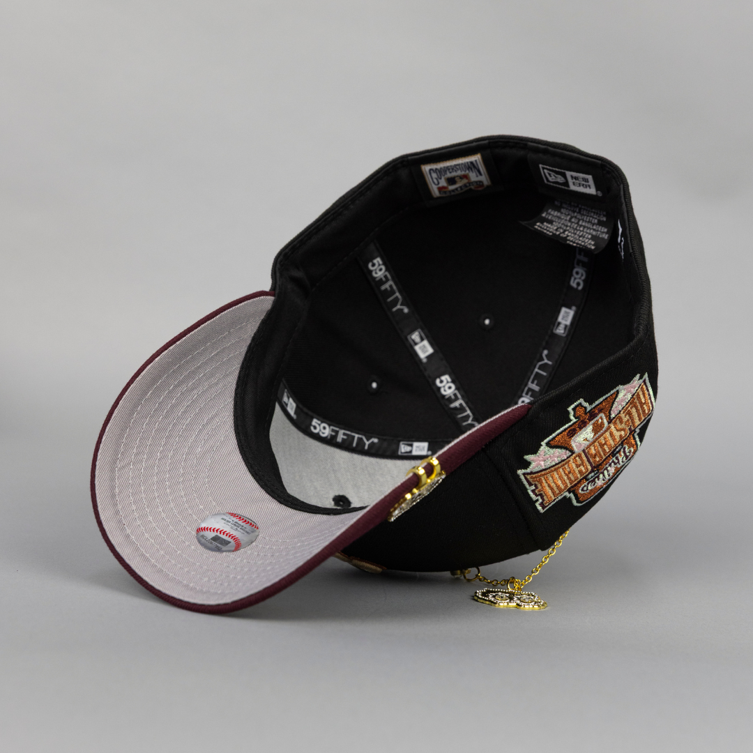 NEW ERA EXCLUSIVE 59FIFTY BLACK/ BURGUNDY PHILADELPHIA PHILLIES W/ 1996 ALL STAR GAME SIDE PATCH