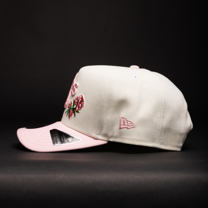 NEW ERA 9FIFTY A-FRAME CHROME/PINK OAKLAND ATHLETICS W/ ROSES + 50TH ANNIVERSARY SIDE PATCH