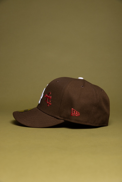 NEW ERA EXCLUSIVE 59FIFTY BROWN LOS ANGELES DODGERS W/ BLOOMING ROSE + 60TH ANNIVERSARY SIDE PATCH