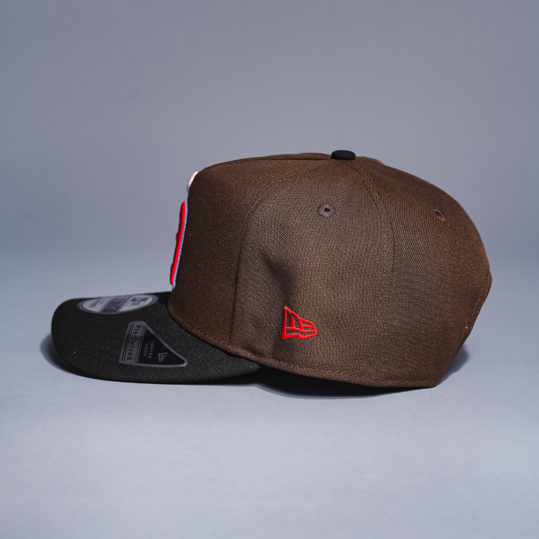 NEW ERA 9FIFTY A-FRAME BROWN/BLACK ANAHEIM ANGELS SNAPBACK W/ 35TH ANNIVERSARY SIDE PATCH