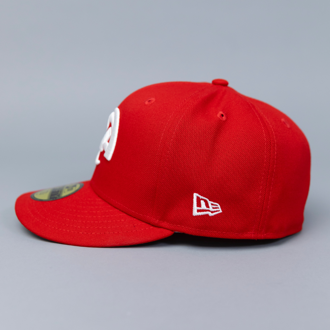 NEW ERA EXCLUSIVE 59FIFTY RED LOS ANGELES RAMS W/ 2004 PRO BOWL SIDE PATCH