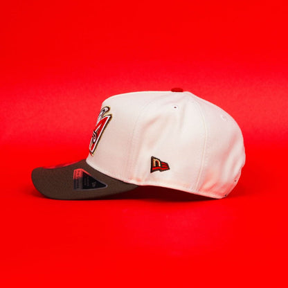 NEW ERA 9FIFTY A-FRAME CHROME/ BROWN ANAHEIM ANGELS SNAPBACK W/ 50TH ANNIVERSARY SIDE PATCH