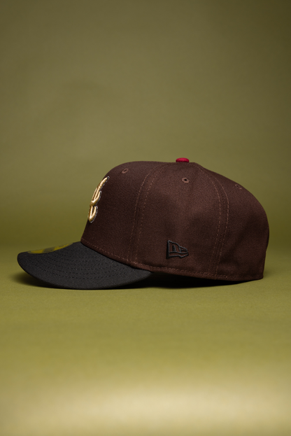 NEW ERA EXCLUSIVE 59FIFTY BROWN/BLACK ATLANTA BRAVES W/ 1999 WORLD SERIES SIDE PATCH