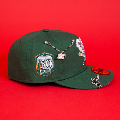 NEW ERA EXCLUSIVE 59FIFTY EMERALD GREEN OAKLAND ATHLETICS W/ 50TH ANNIVERSARY SIDE PATCH