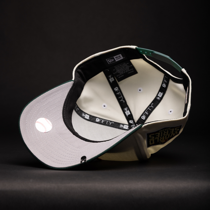NEW ERA 9FIFTY A-FRAME CHROME/FOREST GREEN LOS ANGELES DODGERS SNAPBACK W/ 2020 WORLD SERIES SIDE PATCH