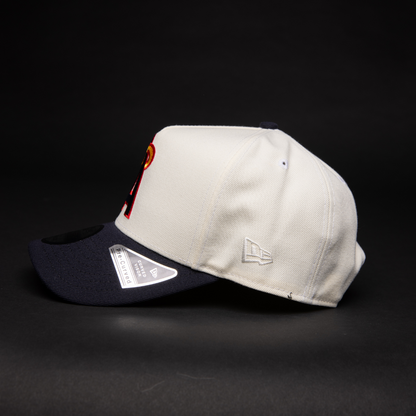 NEW ERA 9FIFTY A-FRAME CHROME/ NAVY ANAHEIM ANGELS SNAPBACK W/ 25TH ANNIVERSARY SIDE PATCH