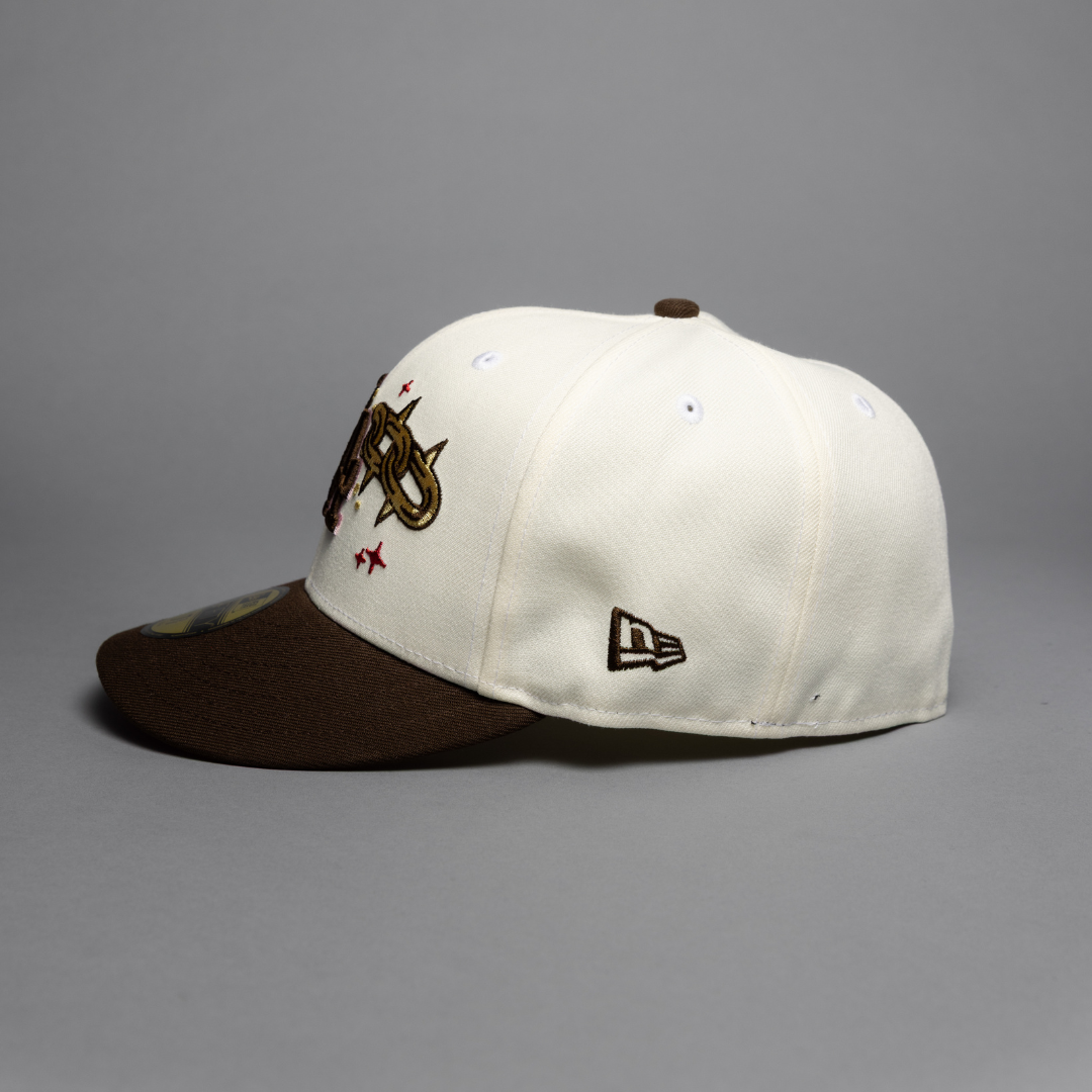 NEW ERA EXCLUSIVE 59FIFTY CHROME/BROWN LOS ANGELES DODGERS W/ EMBROIDERY + 40TH ANNIVERSARY SIDE PATCH