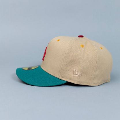 NEW ERA EXCLUSIVE 59FIFTY CAMEL BROWN/ PINE GREEN LOS ANGELES DODGERS W/ 40TH ANNIVERSARY SIDE PATCH
