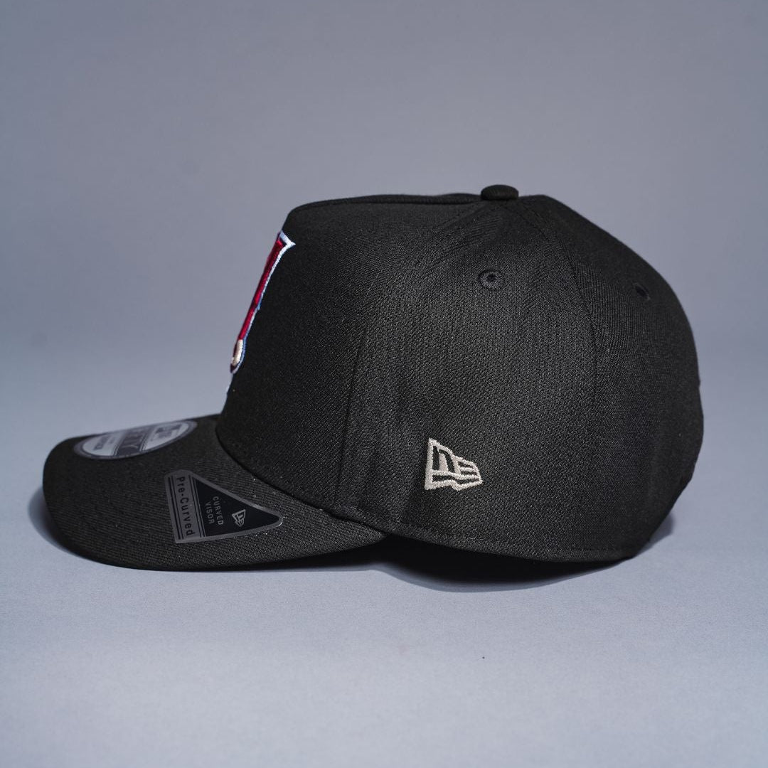 NEW ERA 9FIFTY A-FRAME BLACK UPSIDE DOWN ANAHEIM ANGELS SNAPBACK W/ 50TH ANNIVERSARY SIDE PATCH