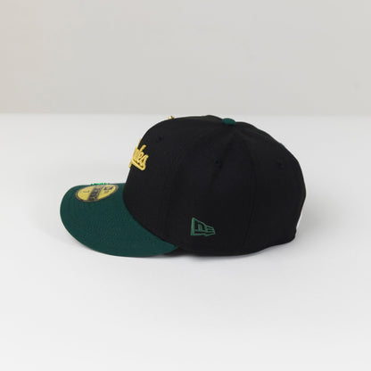 NEW ERA 59FIFTY BLACK/ FOREST GREEN LOS ANGELES DODGERS SCRIPT W/ 60TH ANNIVERSARY SIDE PATCH