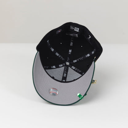 NEW ERA 59FIFTY BLACK/ FOREST GREEN LOS ANGELES DODGERS SCRIPT W/ 60TH ANNIVERSARY SIDE PATCH