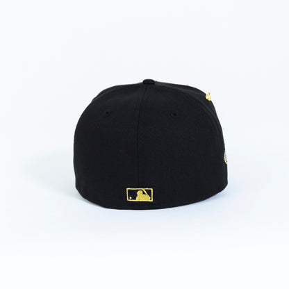 NEW ERA EXCLUSIVE 59FIFTY BLACK LOS ANGELES DODGERS SCRIPT W/ CHAMPIONS SIDE PATCH