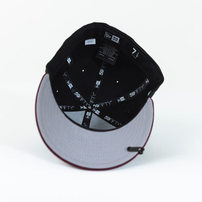 NEW ERA EXCLUSIVE 59FIFTY BLACK CAMO/ BURGUNDY CHARROS DE JALISCO W/ MEXICO FLAG SIDE PATCH
