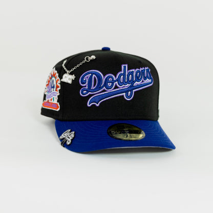NEW ERA 59FIFTY BLACK/BLUE LOS ANGELES DODGERS SCRIPT W/ CACTUS LEAGUE SIDE PATCH