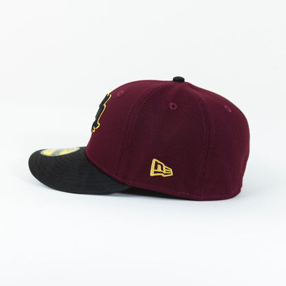 NEW ERA EXCLUSIVE 59FIFTY MAROON/ BLACK CAMO CHARROS DE JALISCO W/ MEXICO FLAG SIDE PATCH