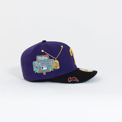 NEW ERA EXCLUSIVE 59FIFTY PURPLE/ BLACK PHILADELPHIA PHILLIES W/ 1996 ALL STAR GAME PATCH